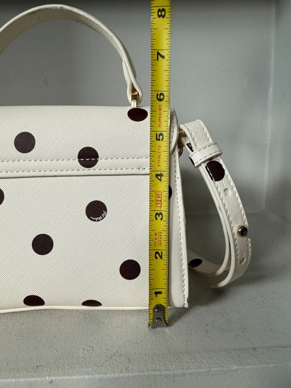 Ted Baker London Polka Dot Top Handle Crossbody Satchel Ivory Brown Bag NWT - Picture 7 of 14